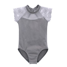 famuka Ballet Leotard, Kids, Lace Switching Rhythmic Gymnastics, Junior, Kids, Girls, Short Sleeve, Ballet Practice Wear, Dance Costume, Ballet Dress, Stage Costume, Practice, No Skirt, gray