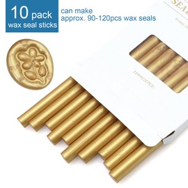 Glue Gun Wax Seal Sticks Gold, Andotopee 10pcs Metallic Sealing Wax Sticks for Wax Seal Stamp, 0.43 X 5.3" Premium Wax Seal Wax Sticks for Wedding Invitation Envelope Seal Stickers DIY Craft (Gold)