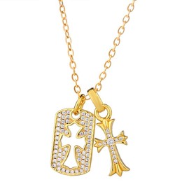 Maidaduous Cross Necklace for Women 18K Gold Plated Cubic Zirconia Cross Long Pendant Necklace Double Cross Pendant Dainty and Retro Diamond Necklace Faith Jewelry Women Religious Gifts