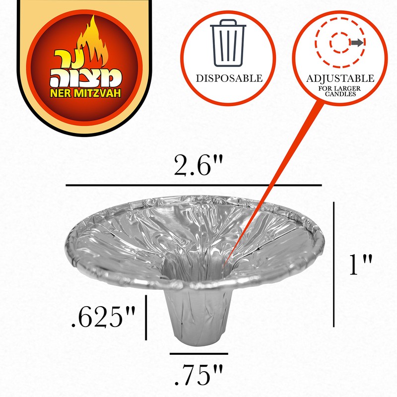 Ner Mitzvah Disposable Foil Candle Holders, Heavy Duty Aluminum Protector