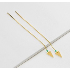 Gold Threader Earrings for Women - Long 24k Gold Plated Dangle Chain Dagger Jewelry - Hypoallergenic Pull Through Earring - Turquoise Crystal Dagger Pendant