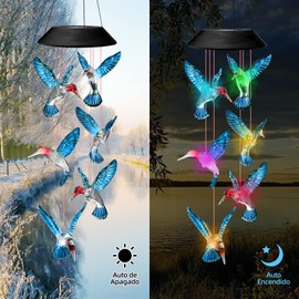 Colibries Decorativos Luz Solar,Campanas de Viento con Energía Solar Colgante,Resistente Agua,Gradiente de Color,Colibri Solar Para el jardín,Patio,Casa de Campo y Las Decoraciones de Navidad (Azul)