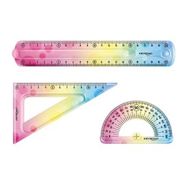 Keyroad Flexible Rainbow Deco KR972278 Geometry Set Useful for Every Student: 3 Pieces Ruler 20 cm, Drawing Triangle 18 cm, 1x Protractor 10 cm, Multicoloured