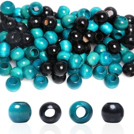 50pcs 18mm Large Hole Wooden Beads for Crafts Macrame Beads Blue and Black Lacquered 10mm Hole for Jewelry Making Home Garlands Decoration (25pcs each color)