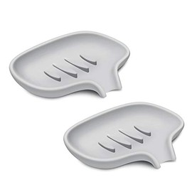 SUBEKYU Silicone Soap Dish for Bathroom,Bar Soap Holder for Shower with Draining Tray, Waterfall Soap Tray for Kitchen Sink, Set of 2 (2 Gray)
