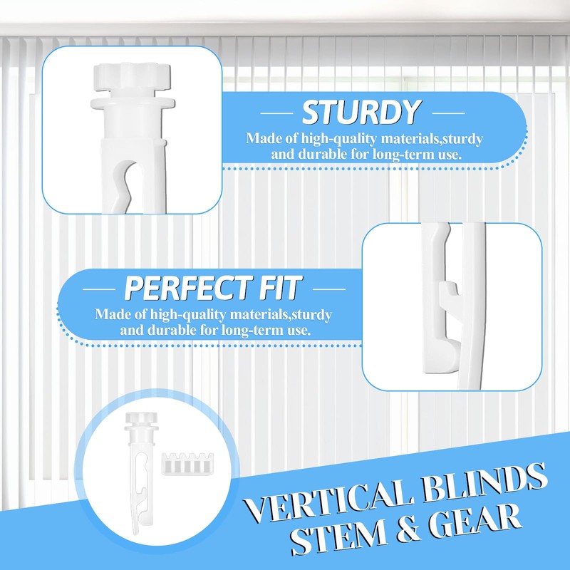 12 Sets Vertical Blinds Replacement Stem and Gear, White Vertical