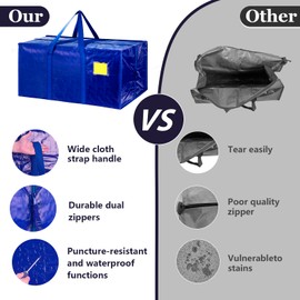 RMOHRO 12 Pack Extra Heavy Duty Large Moving Bags with Reinforced Zipper & Wide Handles, Waterproof Storage Bins for Clothes, College Dorm, Travel, and Home Organization, Blue