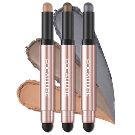 FOCALLURE 3 Pcs No Crease Eyeshadow Sticks,Shimmer & Matte Eye Shadow Crayon with Blending Brush,Smooth Cream Highlighter Pen,Long Lasting Eyes Brightener Stick Makeup,Terra Nebula