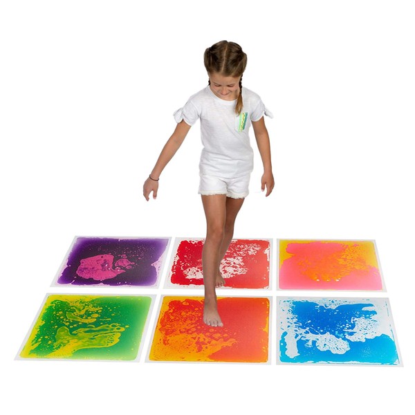 Playlearn 6pk Liquid Floor Tiles – 20”x 20” – Multi-Colored - Sensory Tiles – Gel Lava Tiles