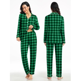 YOPUGEE Matching Couple Pajama Set Sleepwear Soft Lightweight Pjs Winter Christmas Loungewear Set Black&Red Plaid 2XL
