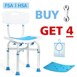 FSA HSA Heavy Shower Chair for Inside Shower with Back, Padded Shower Chair for Inside Bathtub with Grab Bar, Adjustable Shower Stool for Inside Shower for Senior/Elderly/Pregnant by SOUHEILO