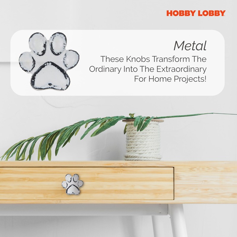 Whitewash Paw Print Metal Knob – Premium Decorative Knobs for