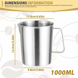 WANDGU 1 Litre Stainless Steel Measuring Jug: Milk Jug Made of Stainless Steel Measuring Jug, Milk Jug with Marking with Handle, High-Quality Measuring Jug, Milk Pitcher, Wire Handle for Kitchen,