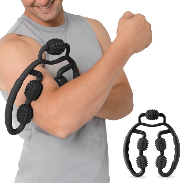 BraceAbility - Rodillo de masaje de mano, herramienta Fit Roller Pro con ruedas de espuma de punto de gatillo para dolor muscular, celulitis fascial, tela profundo de cuerpo completo, piernas