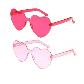 Yilistore 2 Pack High-Grade Boxed Heart Shape Sunglasses,St.Patrick Day Green Eyeglasses,Heart Oversized Rimless Colored Eyewear (Rose Red+Pink)