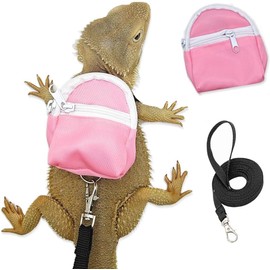 Bearded Dragon Adjustable Harness with Leash,Bearded Dragon Harness Leash Set for Lizards,Guinea Pig,Chameleon,Rabbit,Bunny,Pig,Rat and Other Small Animal,Outdoor Used (Pink, One Size)