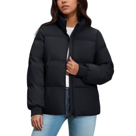 YUCOLEN Puffer Quilted Jackets for Women Cropped Winter Warm Short Coats With Pockets Trendy Lightweight Snow Clothes 2025(Black, Large)