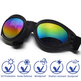 NICERINC PET Dog Sunglasses, UV Protection, Windproof, Adjustable, Black, Small