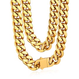Bandmax Thick Cuban Link Chain Necklace for Men 12mm Wide Hip Hop Chain with Strong Clasp,76cm Curb Chains Gold