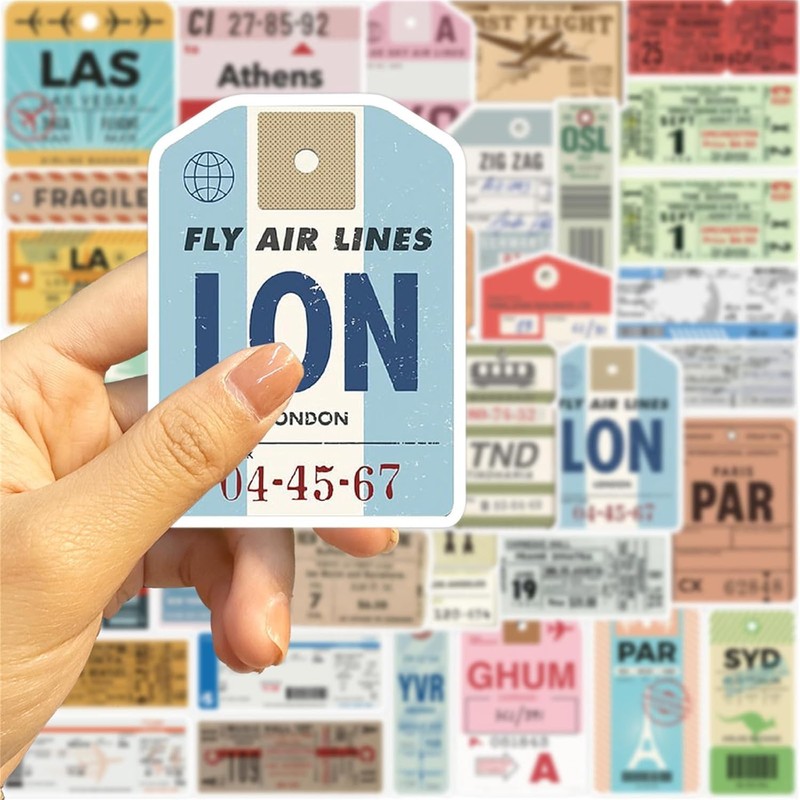 Boarding Pass Seals 40 Pcs Vinyl Waterproof Aesthetical Scrapbooking Sticker