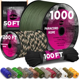 TECEUM Paracord Type IV 750 lb Black 016 – 100 ft – 4mm – Nylon Strong Tactical MIL–SPEC Parachute Cord – Survival Rope Emergency para Cord 11 Strands Core EDC Camping Hiking Military Gear 016a
