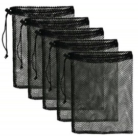 5 Pcs Mesh Stuff Sacks Storage Bags Durable Nylon Mesh Drawstring Bags for Home Travel