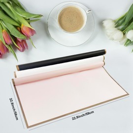 Qopoto 20 Sheets Flower Wrapping Paper, Bouquet Wrapping Paper with Golden Edge, Waterproof floral wrapping paper for Valentine Wedding Birthday day Gift DIY (Pink)