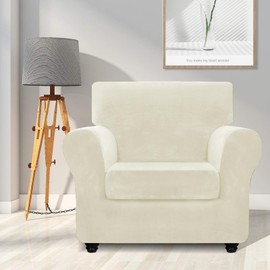 ZNSAYOTX Luxury Chair Slipcovers with Arms 2 Piece Stretch Chair Covers for Living Room Thick Soft Armchair Slipcover Anti Slip Dog Pet Friendly Furniture Protector (White),30"-47"(1 Cushion)