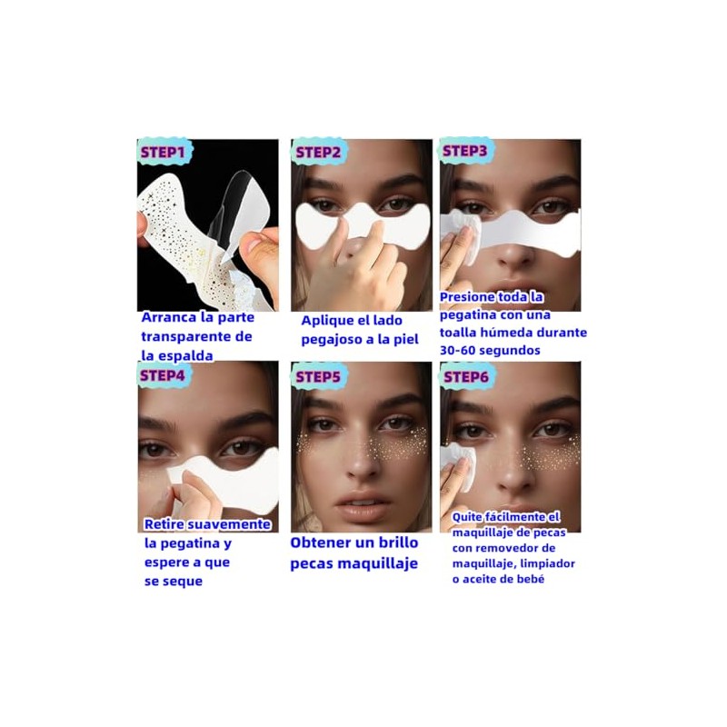 Glitter Pecas Cara Tatuaje, 6pcs Gold Sparkle Pecas, Cara Glitter