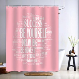 Yieldeer Pink Shower Curtain Inspirational, Motivational Quotes Shower Curtain, Positive Affirmation Shower Curtain Set, Inspiring Dream Bathroom Shower Curtain Set with Hooks, 72x72 inches