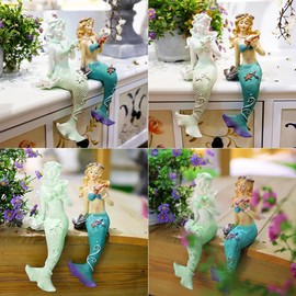 OLizee® Creative Resin Mermaid Garden Figurine Mermaid Figure Decor Garden Mermaid Statue Mermaid Sculpture Decor for Indoor Outdoor Blue