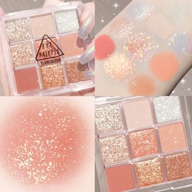 Kayswang 9 colors glitter eyeshadow palette makeup palette matte high pigment color cream texture natural eye shadow powder eye shadow palette in autumn and winter long lasting & waterproof (matte pink)