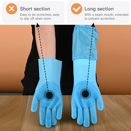 WAYUTO Long Sleeve Silicone Grooming Gloves: Cat Bathing, Dog Massaging, Hair Removal, Pet Shampoo for Kitchen, Bathroom, and Pet Shop Use - Purple