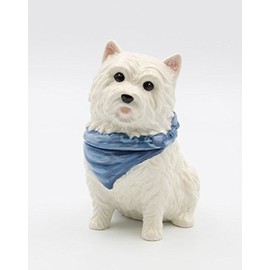 Cosmos Gifts Fine Porcelain Westie Western Terrier with Blue Bandana Dog Treat or Candy Jar, 7-1/4 in