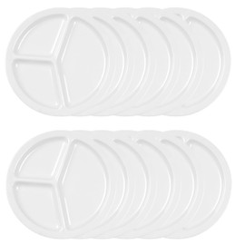 TrueCraftware- 3 Compartment Deep 8-3/4” Serving Plate White Color Melamine Set of 12- Dishwasher Safe Break-Resistant Serving Platter Dinner Plates Portion Plates for Dinner Home Kitchen Restaurants
