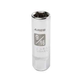 ARES 11021-9/16-inch 3/8-inch Drive Magnetic Spark Plug Socket - Powerful Magnet Retains Spark Plugs - Heat Treated Chrome Vanadium Steel - High Visibility Markings