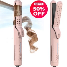 levoni 2025 NEW 2-in-1 straightener and curler, anti scald curling iron 1.25 inches, 360 ° air conditioning, 5-speed temperature and dual voltage, suitable for long and short curlers, - Color: black
