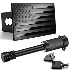 Cubierta de enganche de remolque de metal con bandera estadounidense para receptores de 2 pulgadas (con bloqueo de enganche de remolque de 5/8 pulgadas de diámetro de pasador) (negro)