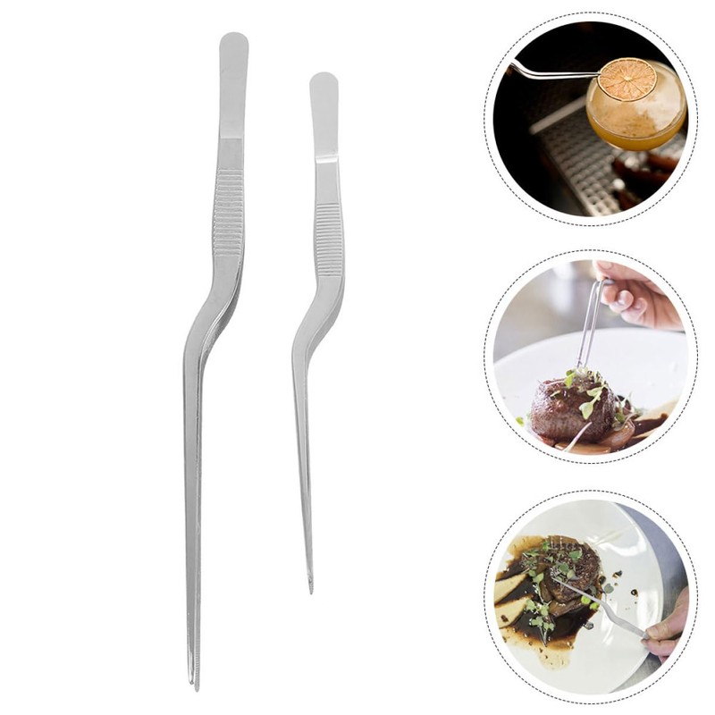 GRIRIW 2pcs Stainless Steel Cooking Tweezers for Precision Plating Fish