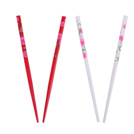 2 Sets of ﻿Wooden Hair Chopsticks with Roses - White & Red