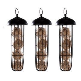 CULT at home Pack of 3 Fat Ball Holder Bird Feeder for Hanging XL - Metal Bird Feeder for Wild Birds - Black Bird Feeder - Height 29 cm