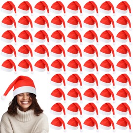 Jeere 150 Pcs Christmas Hat Fancy Dress Santa Hats Non Woven Fabric Hat Employees Office Colleague Gifts for Men Women Adults School Church Homeless Charity Donate Xmas Party Supplies, Red and White