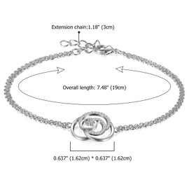 Aroncent Women's 925 Silver Link Bracelet Bangle Link Bracelet Partner Bracelets Adjustable Anklet, 19 centimetres, Zirconia, Cubic Zirconia