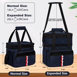 Expandable Insulated Lunch Bag for Men & Women, 20L Double Deck Cooler Bag with Adjustable Strap, Leakproof Waterproof Thermal Lunch Box for Work, Office, Camping, Travel - Deep Blue