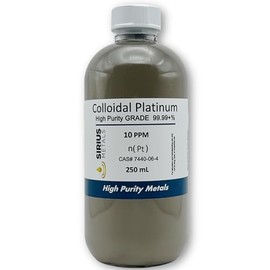 Sirius Metals True Colloidal Platinum – 10 ppm - 99.99+% Purity - 250 mL (8.45 Fl Oz) in Clear Glass Bottle - Made in USA