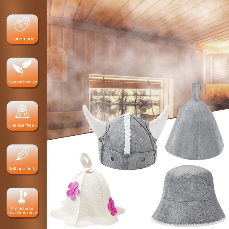 Nicalas Sauna Hat,Natural Wool Sauna Hat for Men and Women,Traditional