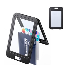 Uniclife ID Card Holder with Double Sided Windows Vertical Hard Plastic Black Card Protector Bag for Office, School, ID Card, Credit Cards, Proximity Keys, Driving Licenses and Passports, 1 Pack