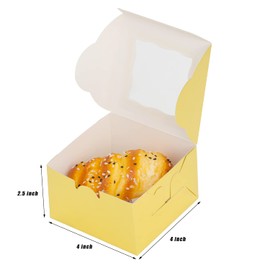 Bekoetoz 100Pcs Paper Cookie Boxes With Window - 4x4x2.5 Inch Mini Cake & Treat Boxes (Gold)