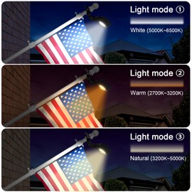Solar Flag Pole Light, Bright White 6000k Flagpole Light Upgrade Solar Powered for Fits 0.8-1.2" Flag Pole,Tri-Color Solar flagpole Lights,Outside House Garden Yard American Flags Decor (Black)