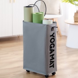 Twira Yoga Mat Storage Racks 22'', Home Gym Storage Rack for Foam Roller, Yoga Strap and Resistance Bands, Workout Equipment Corner Storage Organizer with Wheels (Grey)